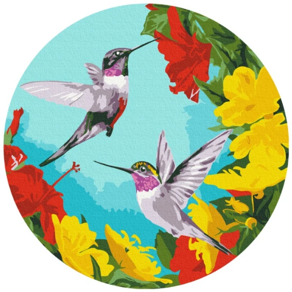 Pictură pe numere d 30 сm (fără cutie) – colibri în flori (m) 3