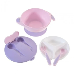 Разделенная миска с противоскользящей присоской и крышкой с ложкой и вилкой, фиолетовая Thumbnail 4