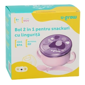Bol 2 în 1 pentru snackuri cu linguriță, mov Thumbnail 3
