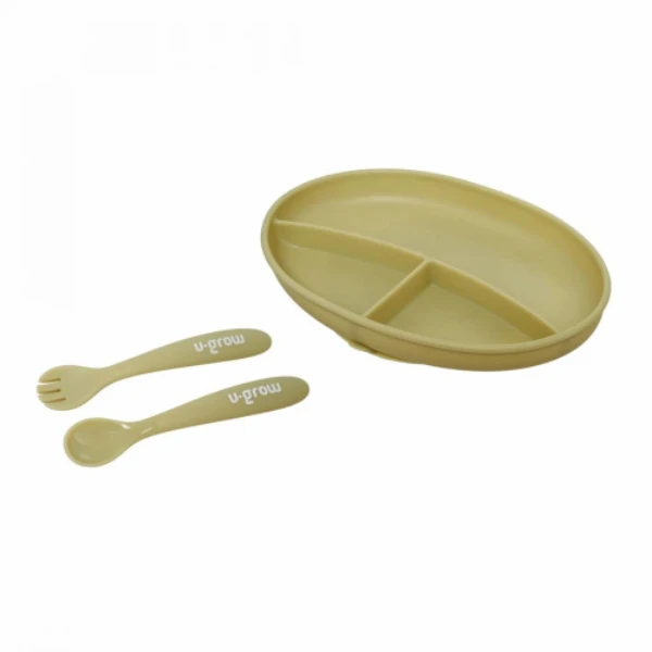 Set farfurie cu linguriță și furculiță din silicon, olive 4