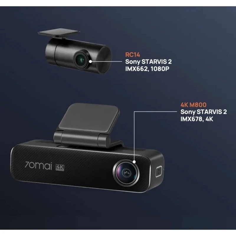 Комплект видеорегистраторов передней и задней панели автомобиля 70mai 4k m800-2 + rear cam rc14, черный 5