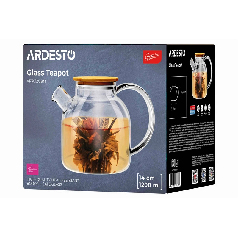 Заварочный чайник ardesto gemini ar3012gbm, 1,2л, прозрачный 2
