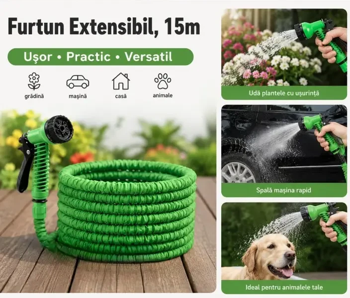 Furtun extensibil, 15m, albastru-verde m18-156 616056 2