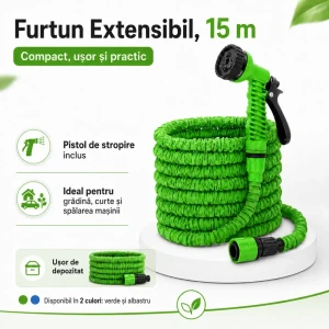 Furtun extensibil, 15m, albastru-verde m18-156 616056