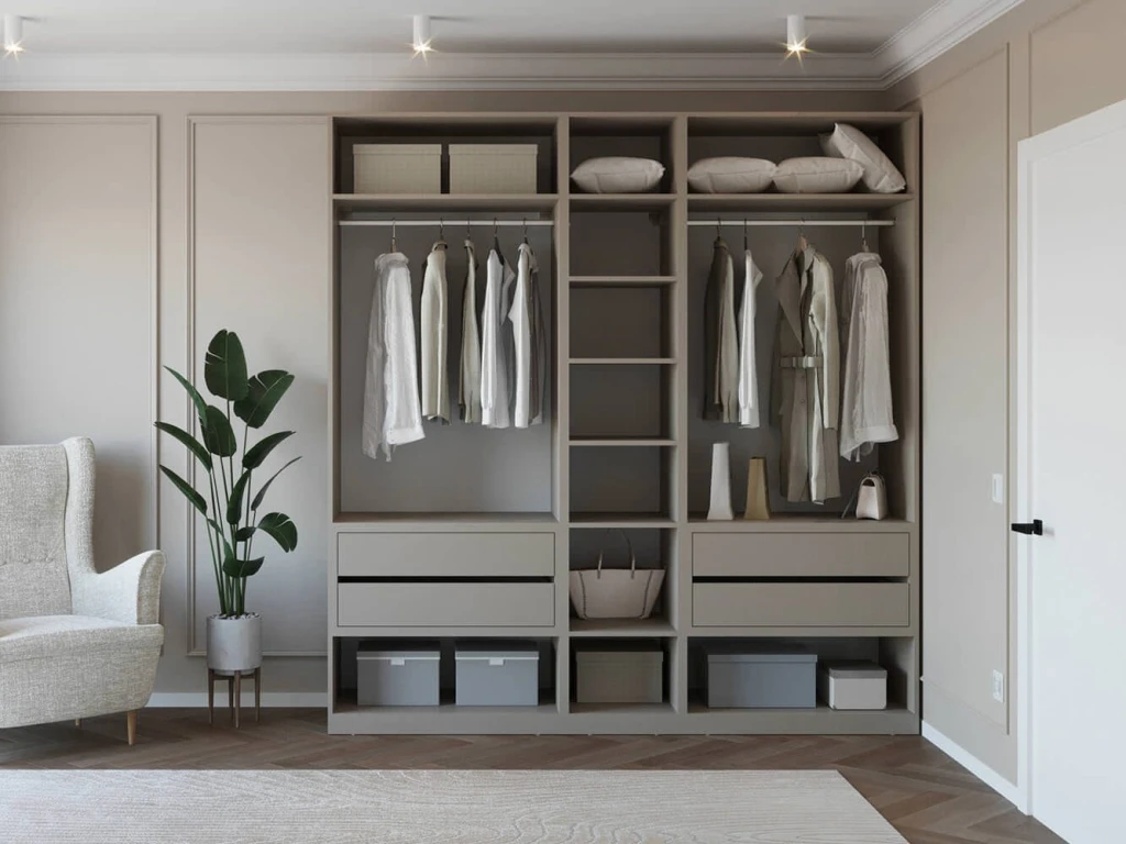 Шкаф для одежды распашной bayro modena 2250x2400x530 серый камень 2