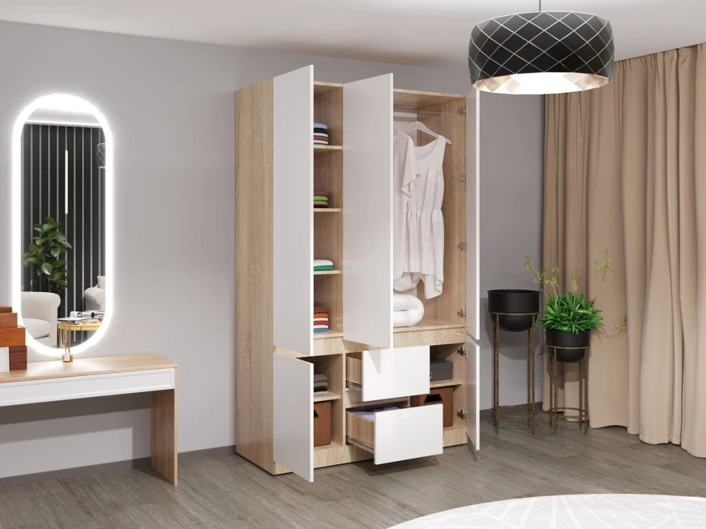 Dulap pentru haine bayro harmony 1350x2200x550 cu sertare sonoma 2