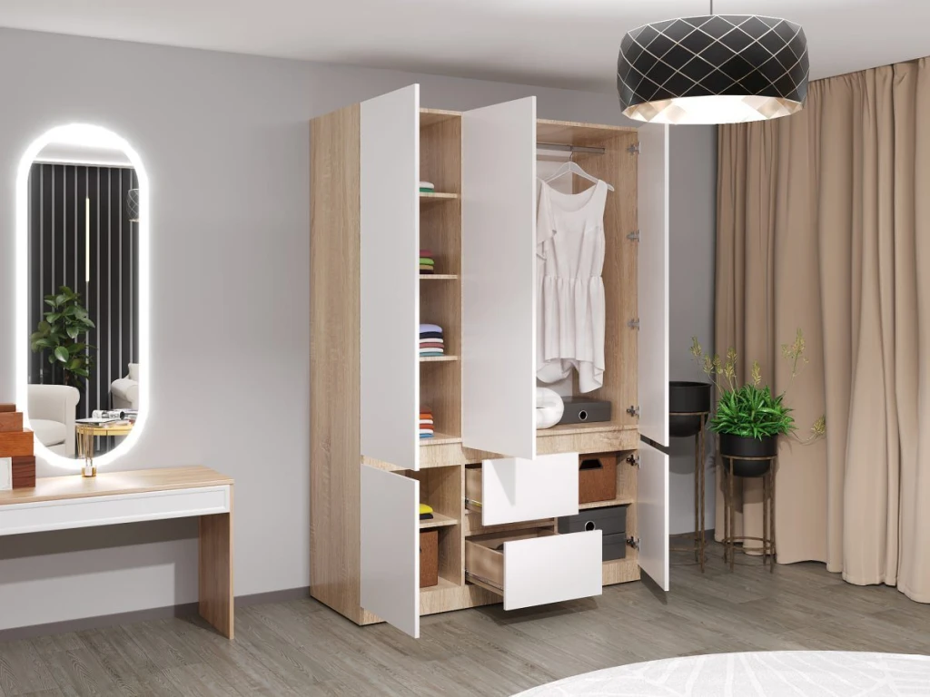 Dulap pentru haine bayro harmony 1500x2200x550 cu sertare sonoma 3