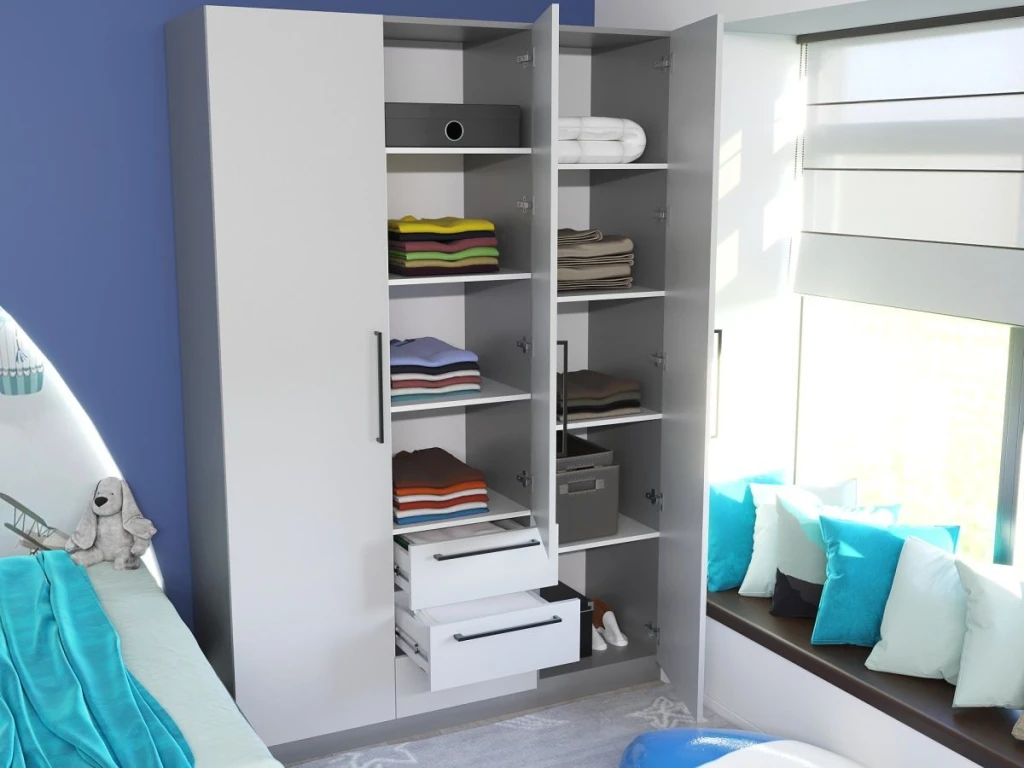 Dulap bayro serenity 1500x2200x518 gri asfalt / gri deschis cu 3 sertare 2