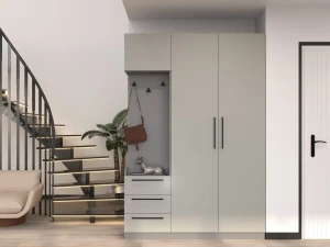 Dulap bayro serenity 1500x2200x518 de colț stâng gri asfalt / trend grey cu 3 sertare