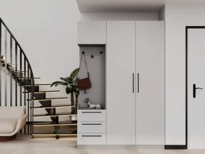 Dulap bayro serenity 1500x2200x518 de colț stâng gri asfalt / light grey cu 3 sertare