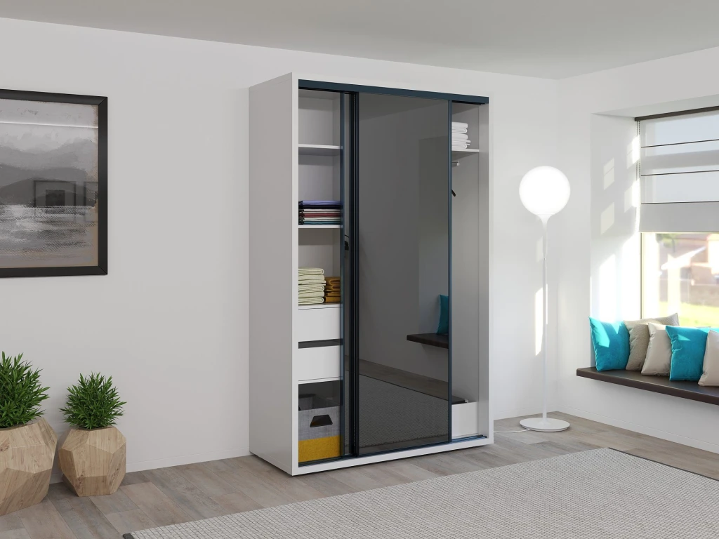 Dulap glisant bayro parma graphite 1400x2250x600 alb 2