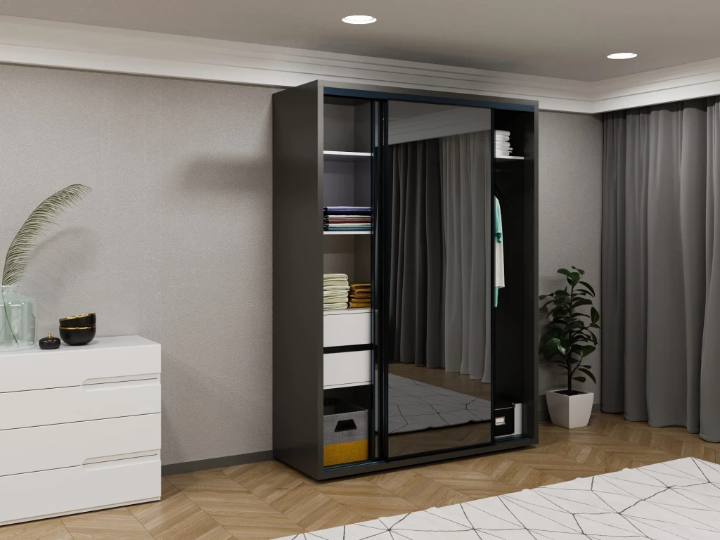 Шкаф купе bayro parma graphite 1600x2250x600 антрацит 2