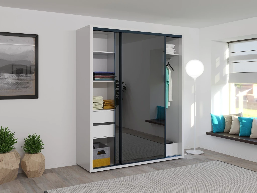 Шкаф купе bayro parma graphite 1800x2250x600 белый 2