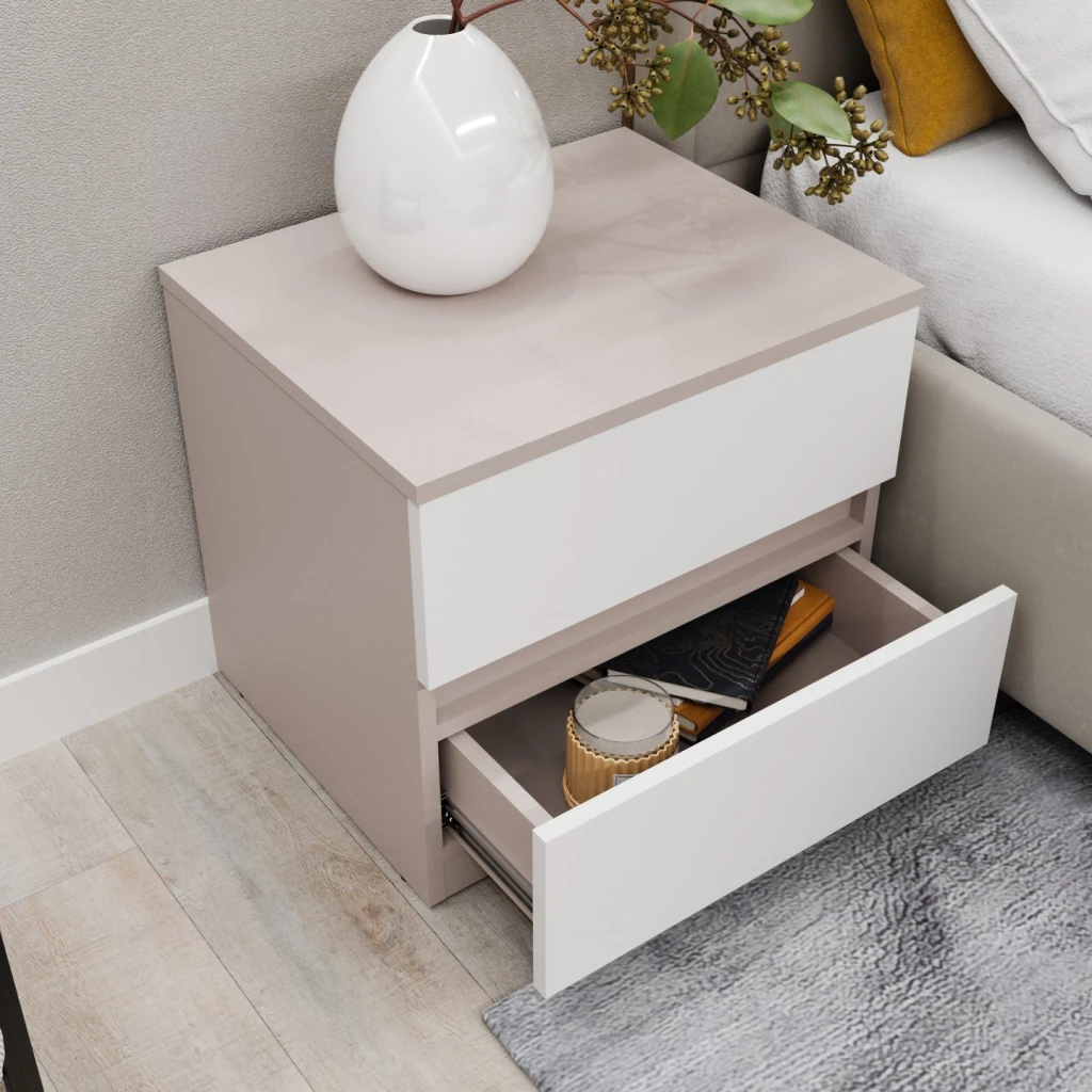 Noptiera bayro harmony 550x500x450 gri piatra front alb 2