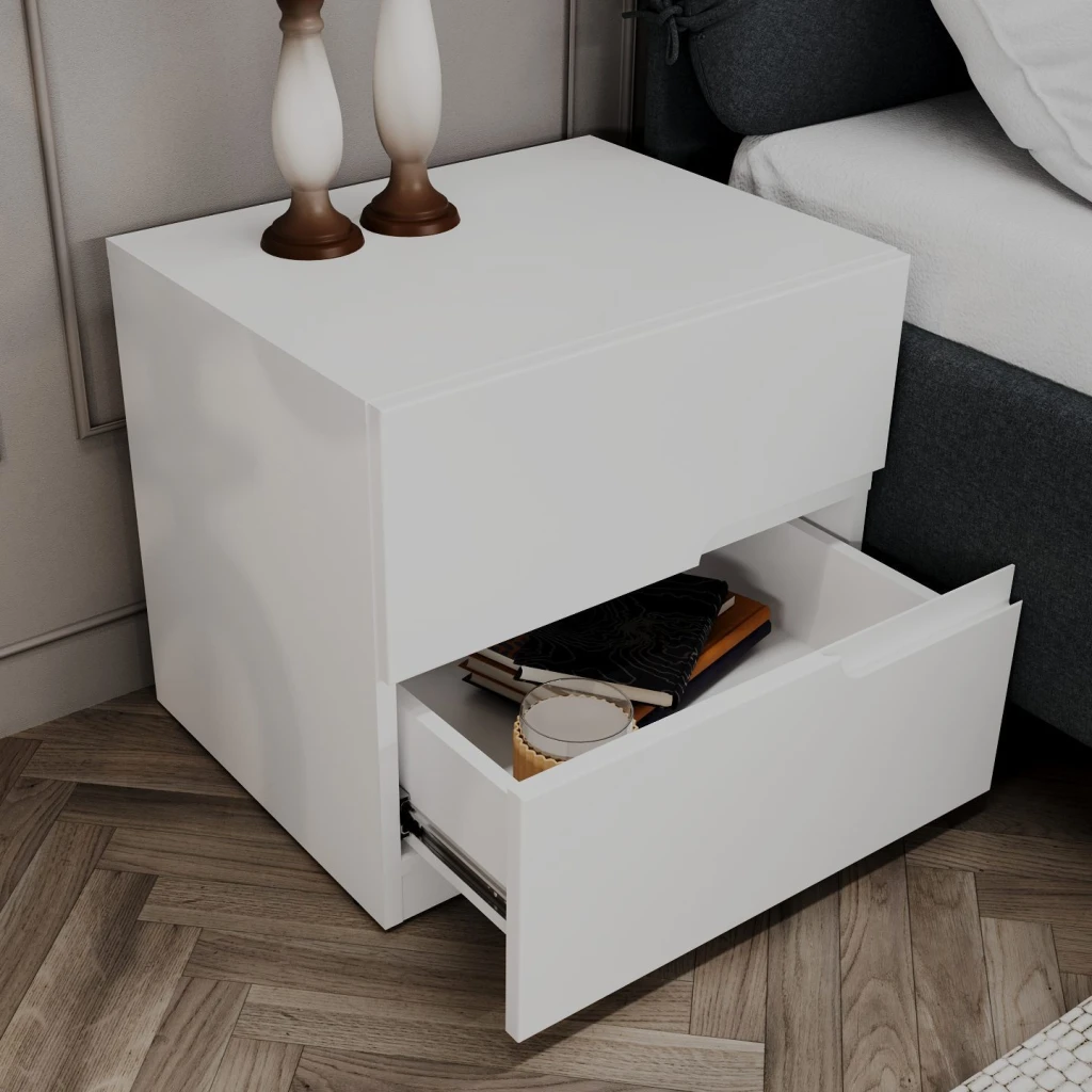 Noptiera bayro modena 550x500x450 mdf 18mm mâner sorrento alb mat 2