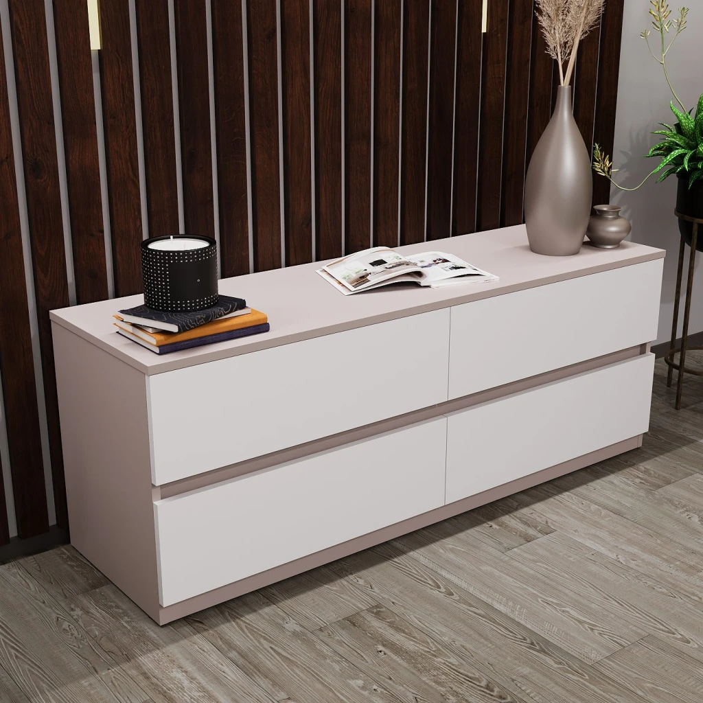Комод bayro harmony 1500x560x450 серый камень фасад белый 2