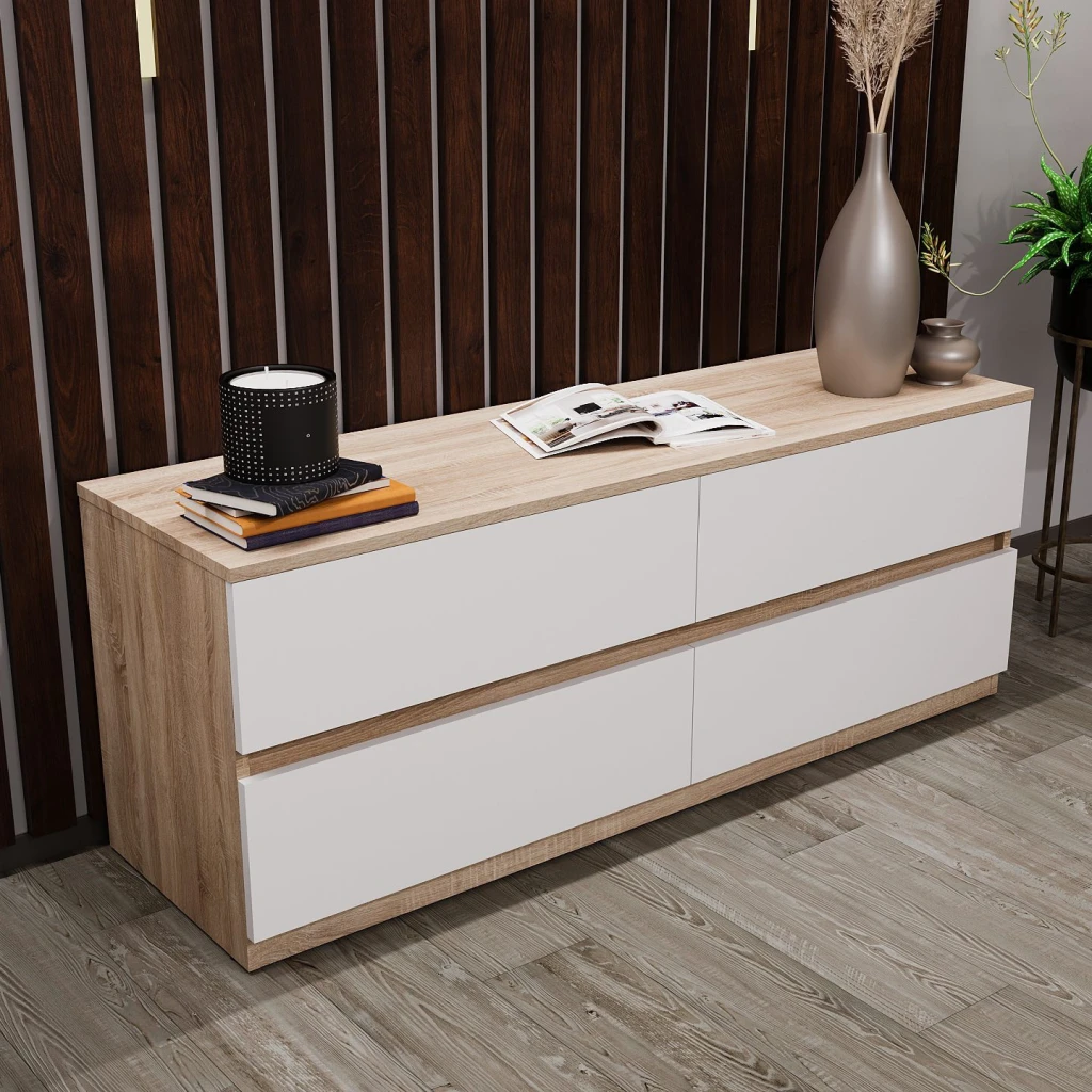 Комод bayro harmony 1500x560x450 сонома фасад белый 2