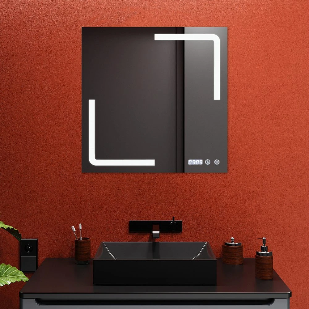 Oglindă pentru baie bayro edge ortogonală 600x600 led touch cu dezaburire, ceas și termometru 2