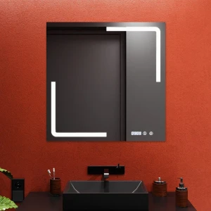 Oglindă pentru baie bayro edge ortogonală 800x800 led touch cu dezaburire, ceas și termometru