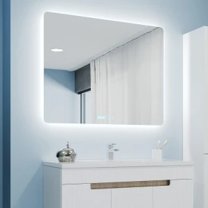 Oglindă pentru baie bayro moon ortogonală 1000x800 led touch neutru cu dezaburire, ceas și termometru Thumbnail 3