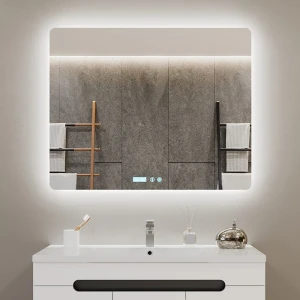 Oglindă pentru baie bayro moon ortogonală 1000x800 led touch neutru cu dezaburire, ceas și termometru Thumbnail 4