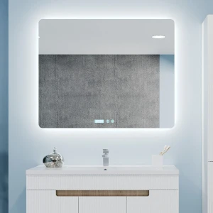 Oglindă pentru baie bayro moon ortogonală 1000x800 led touch neutru cu dezaburire, ceas și termometru Thumbnail 2