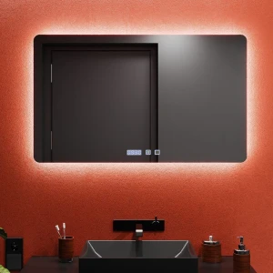 Зеркало для ванной bayro moon 1200x800 led touch нейтральный c подогревом, часами и термометром