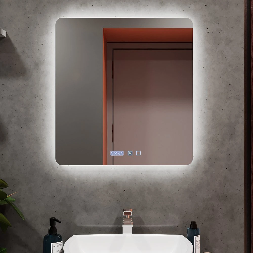 Oglindă pentru baie bayro moon ortogonală 700x800 led touch neutru cu dezaburire, ceas și termometru 2