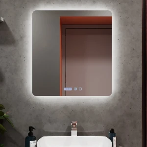 Oglindă pentru baie bayro moon ortogonală 700x800 led touch neutru cu dezaburire, ceas și termometru