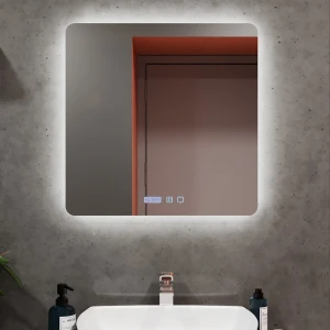 Oglindă pentru baie bayro moon ortogonală 800x800 led touch neutru cu dezaburire, ceas și termometru Thumbnail 2