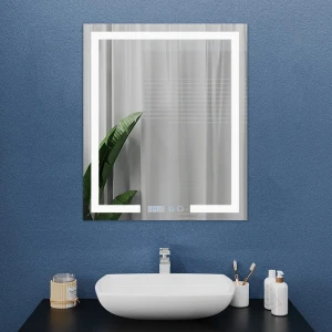Oglindă pentru baie bayro otto ortogonală 600x800 led touch cu dezaburire, ceas și termometru Thumbnail 2