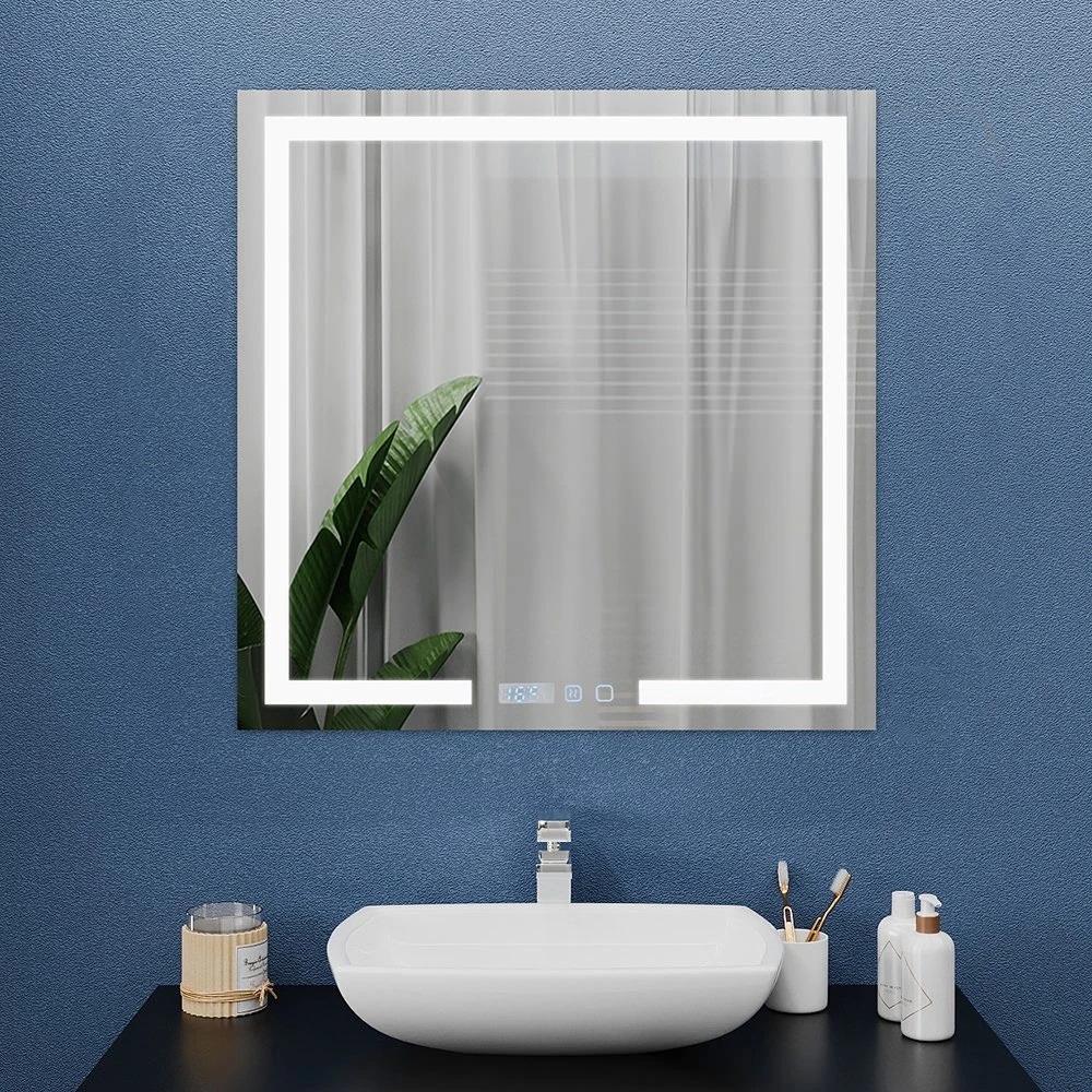 Oglindă pentru baie bayro otto ortogonală 800x800 led touch cu dezaburire, ceas și termometru 2