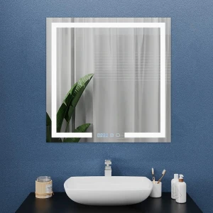 Зеркало для ванной bayro otto 800x800 led touch c подогревом, часами и термометром