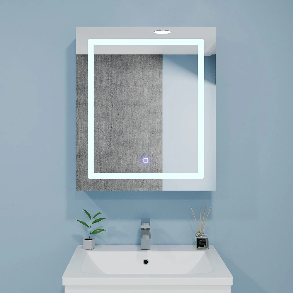 Шкаф-зеркало для ванной bayro optima led touch 600x700 правый белый 2