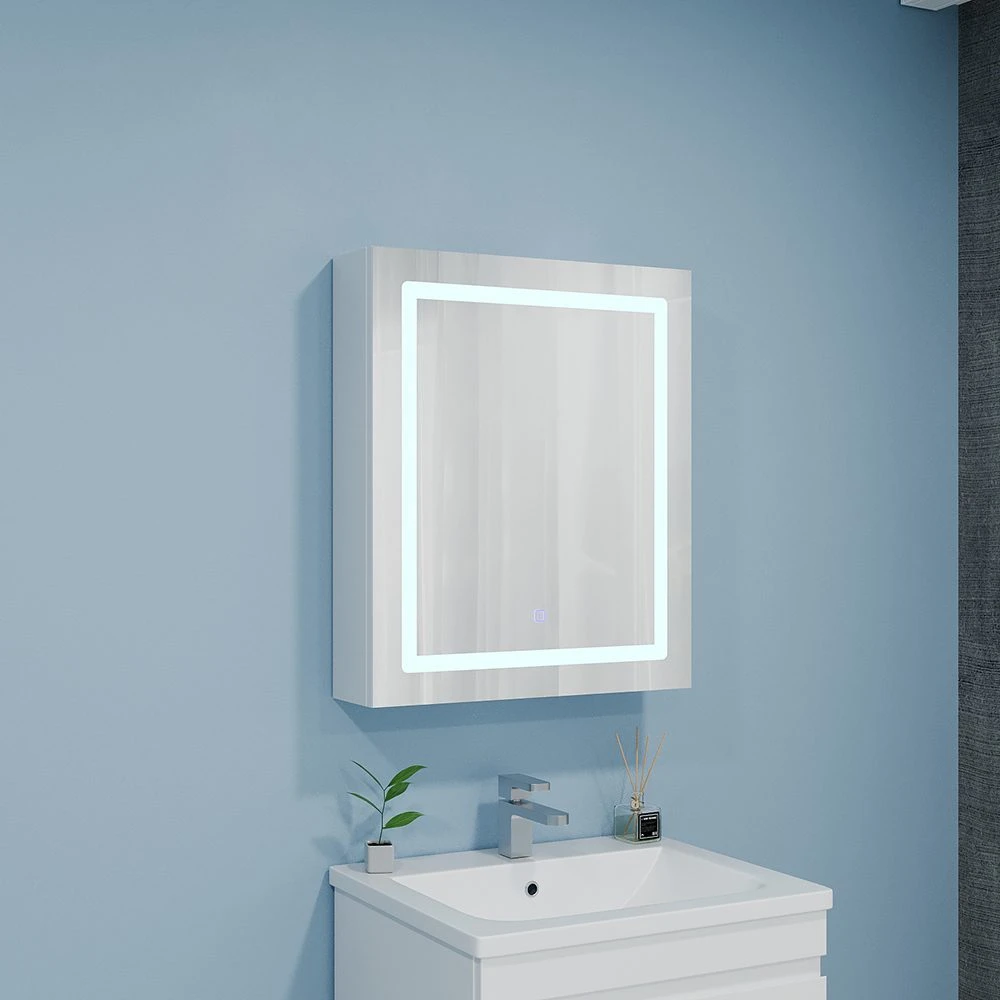 Dulap-oglindă pentru baie bayro optima led touch 600x700 drept alb 2