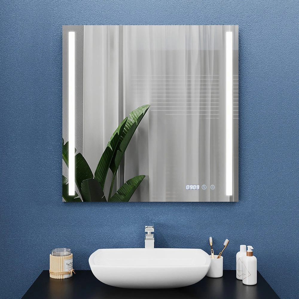 Зеркало для ванной bayro sigma 700x800 led touch c подогревом, часами и термометром 2