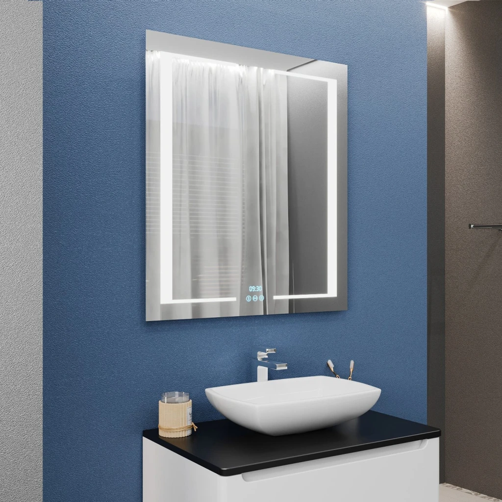 Oglindă pentru baie bayro sirius ortogonală 600x800 led 3c touch cu dezaburire, ceas și termometru 2