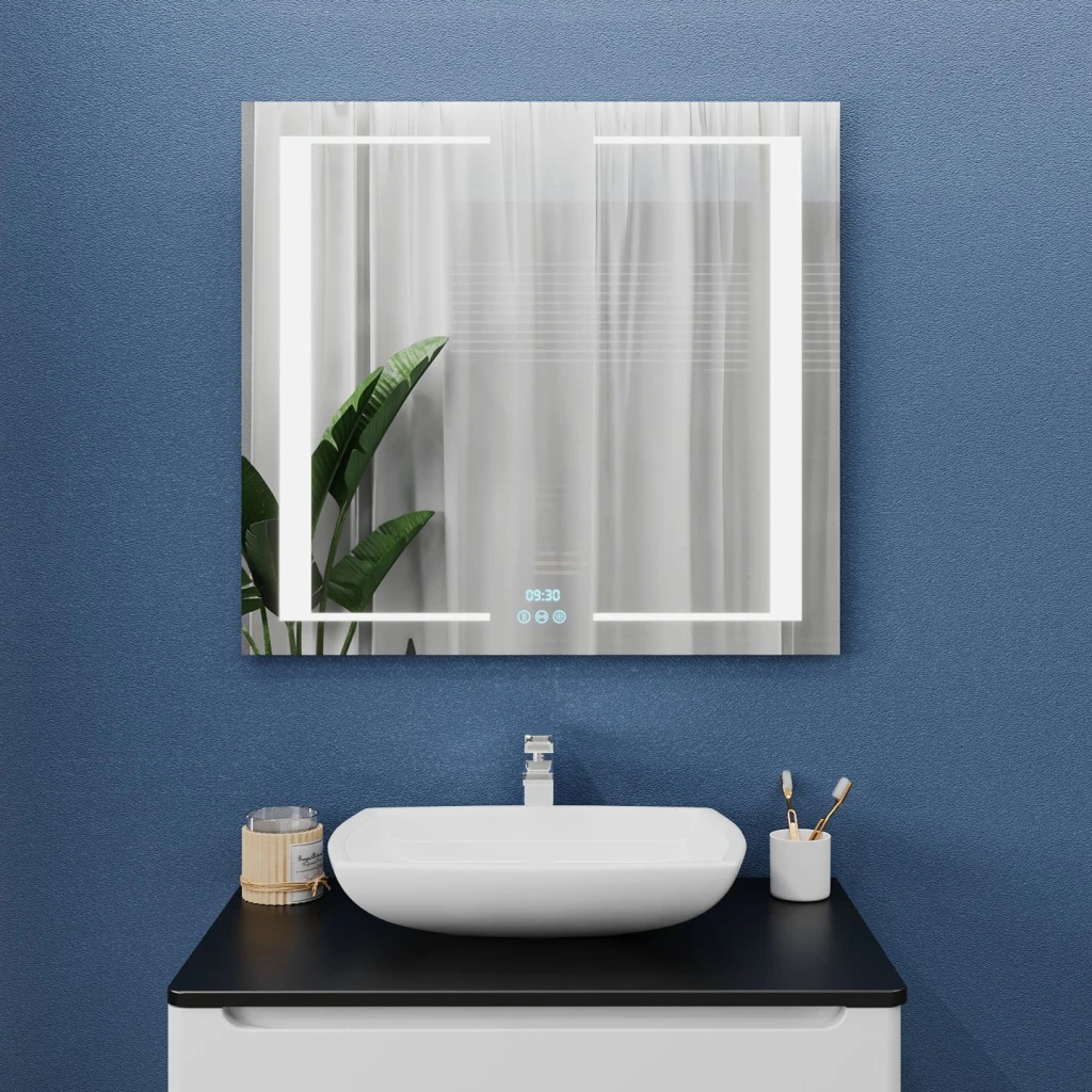 Зеркало для ванной bayro sirius 900x800 led 3c touch c подогревом, часами и термометром 2