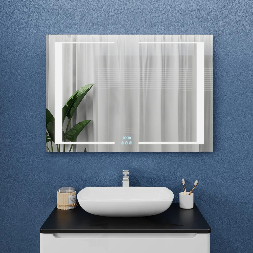 Зеркало для ванной bayro sirius 1200x800 led 3c touch c подогревом, часами и термометром 2