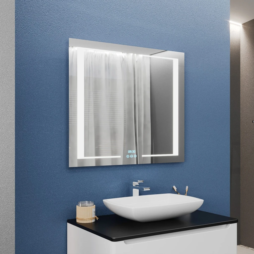 Зеркало для ванной bayro sirius 1200x800 led 3c touch c подогревом, часами и термометром 2