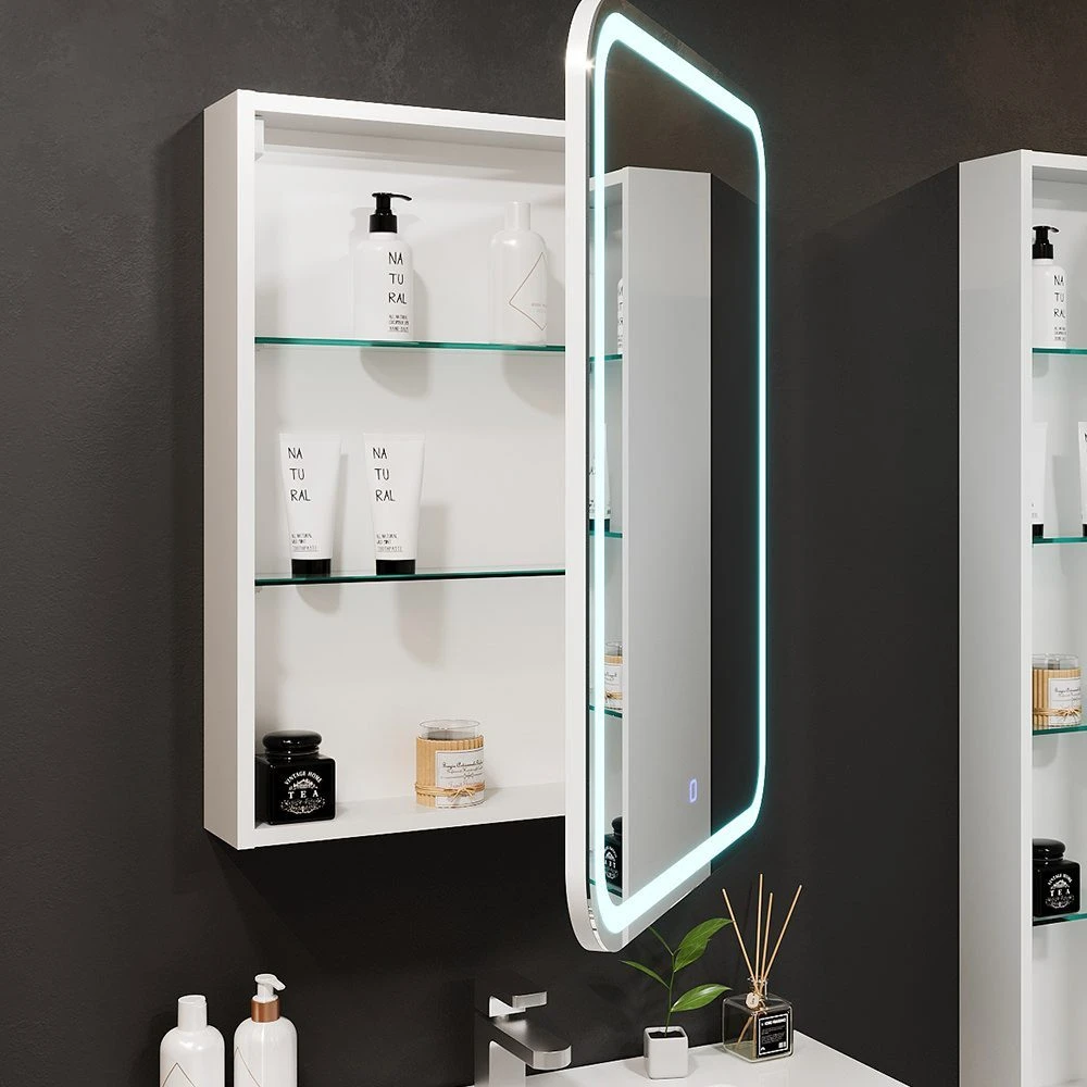 Шкаф-зеркало для ванной bayro sonata led touch 600x760 правый белый 3