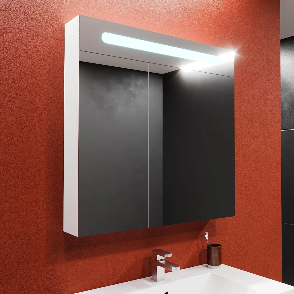 Шкаф-зеркало для ванной bayro portis led 800x800 белый 2