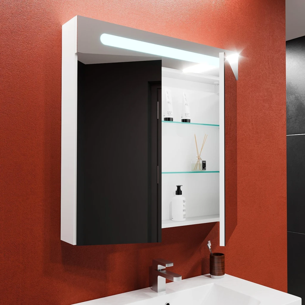Шкаф-зеркало для ванной bayro portis led 800x800 белый 3