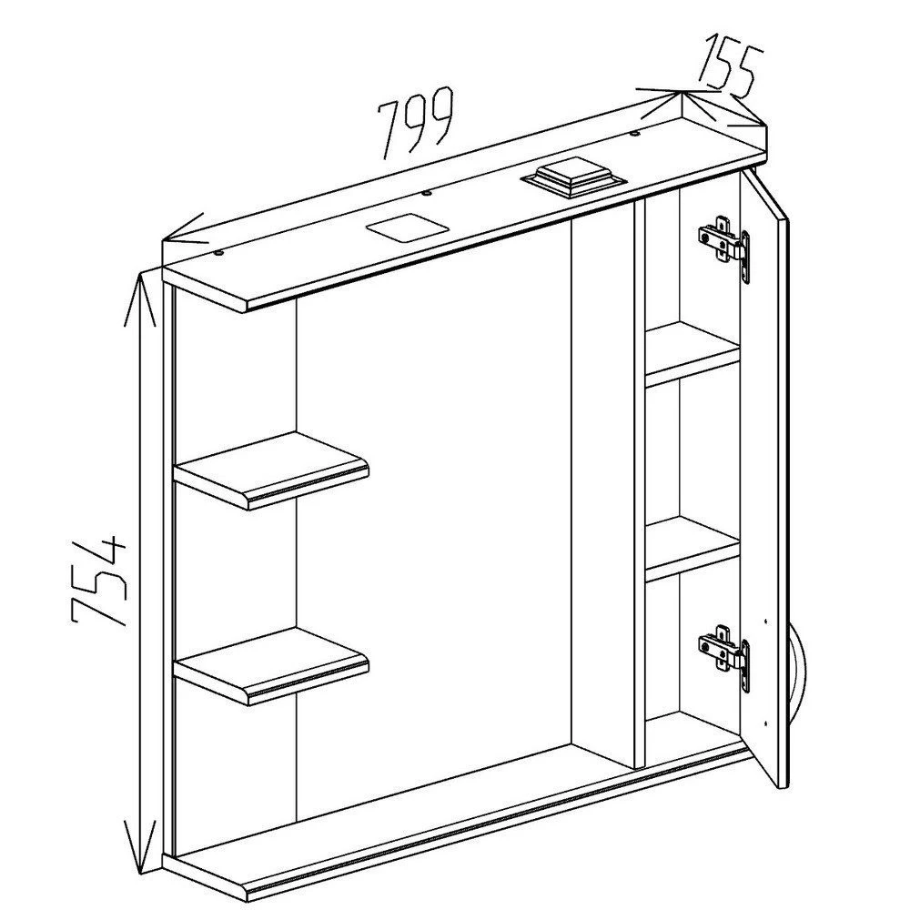 Шкаф-зеркало для ванной bayro allure 800x750 правый белый мат 4