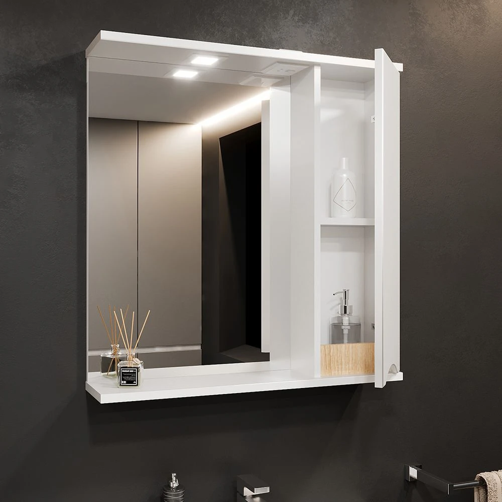 Шкаф-зеркало для ванной bayro elara 650x750 правый белый мат 4