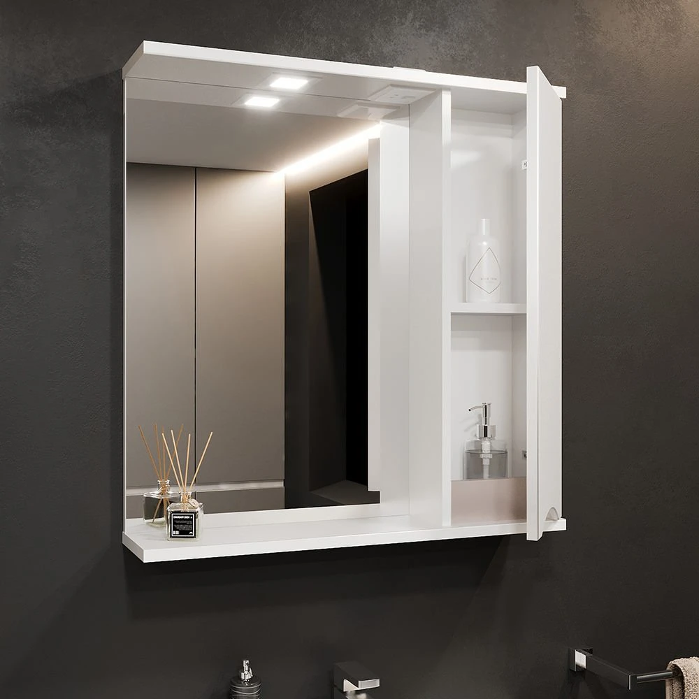 Шкаф-зеркало для ванной bayro elara 750x750 правый белый мат 3