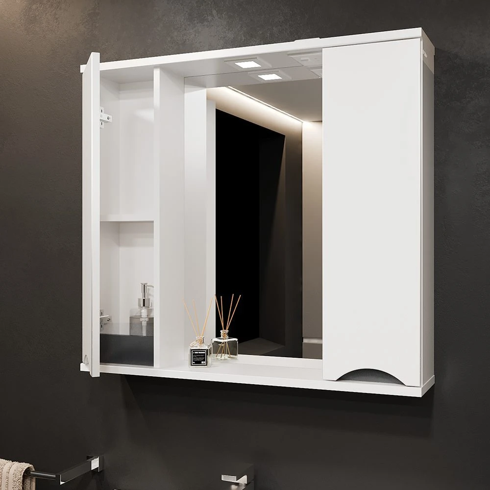 Шкаф-зеркало для ванной bayro elara duo 860x750 белый мат 3