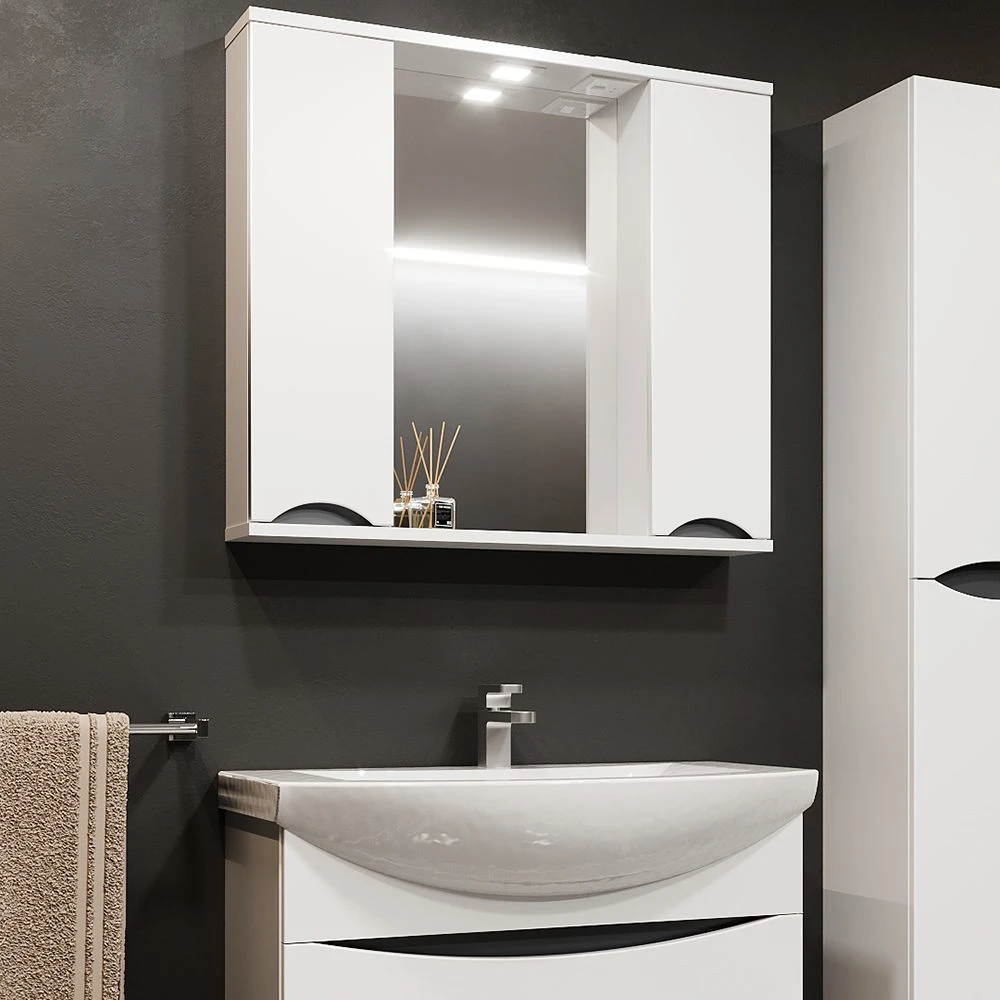 Шкаф-зеркало для ванной bayro elara duo 860x750 белый мат 2