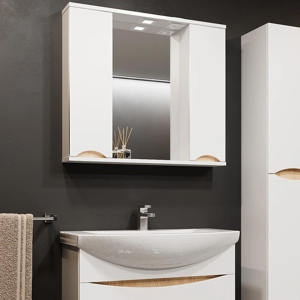 Шкаф-зеркало для ванной bayro elara duo 860x750 белый мат 6