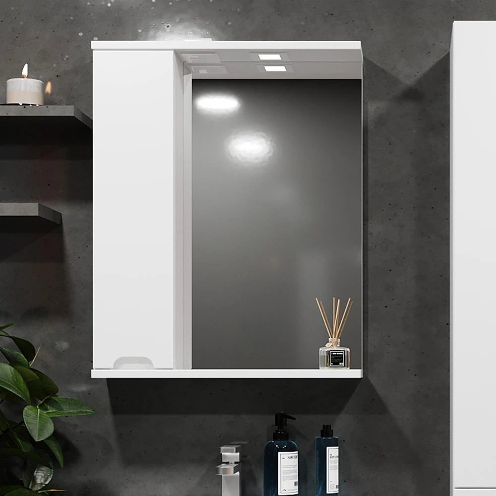 Шкаф-зеркало для ванной bayro etna 700x750 левый белый мат 4
